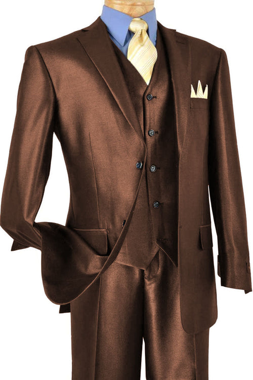 Mens Classic Vested Pinstripe Suit in Black by Vinci