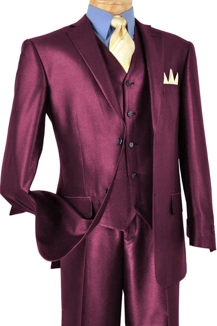 Mens Classic Vested Pinstripe Suit in Black by Vinci