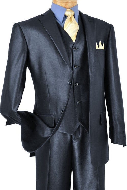 Mens Classic Vested Pinstripe Suit in Black by Vinci