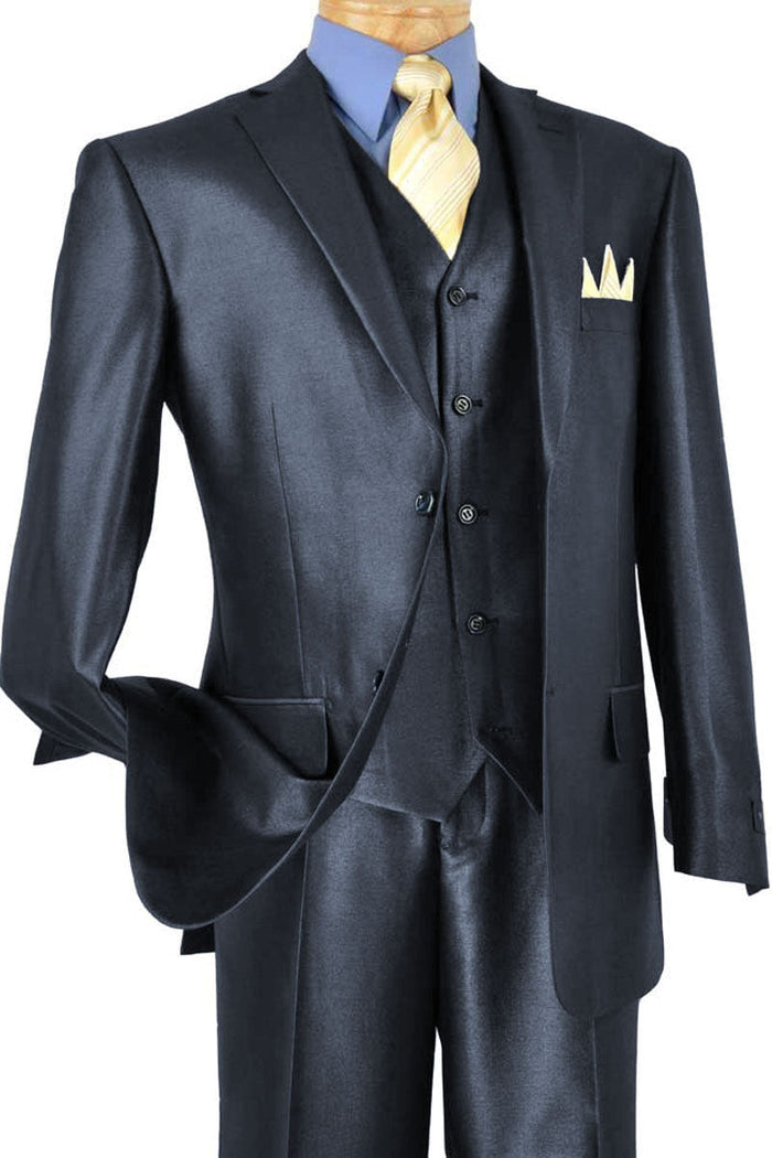 Mens Classic Vested Pinstripe Suit in Black by Vinci