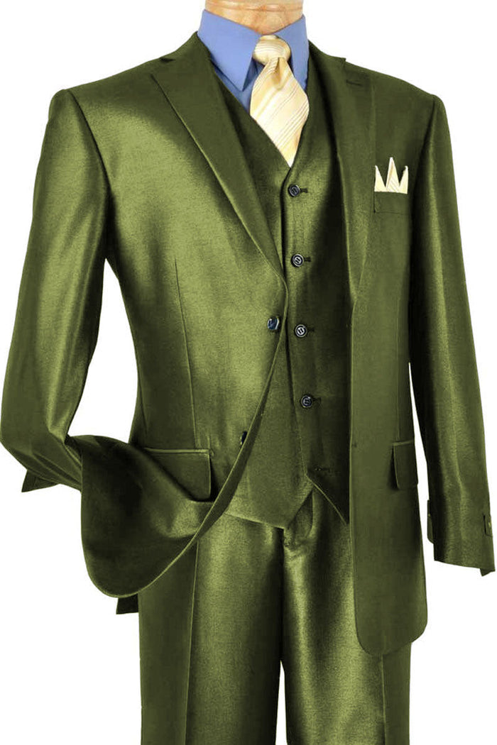 Mens Classic Vested Pinstripe Suit in Black by Vinci