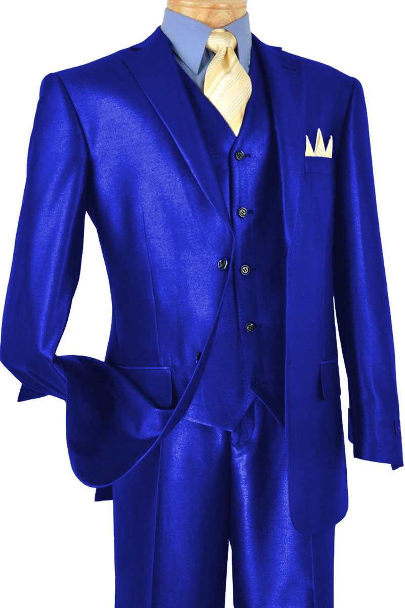 Mens Classic Vested Pinstripe Suit in Black by Vinci