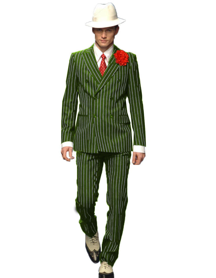 Mens Double Breasted Gangster Pinstripe Six Button Suit in Black - Men's Tuxedo USA