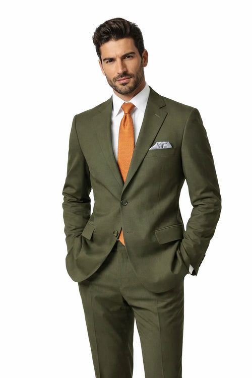 Mens Olive Poplin Suit from Vinci Suits