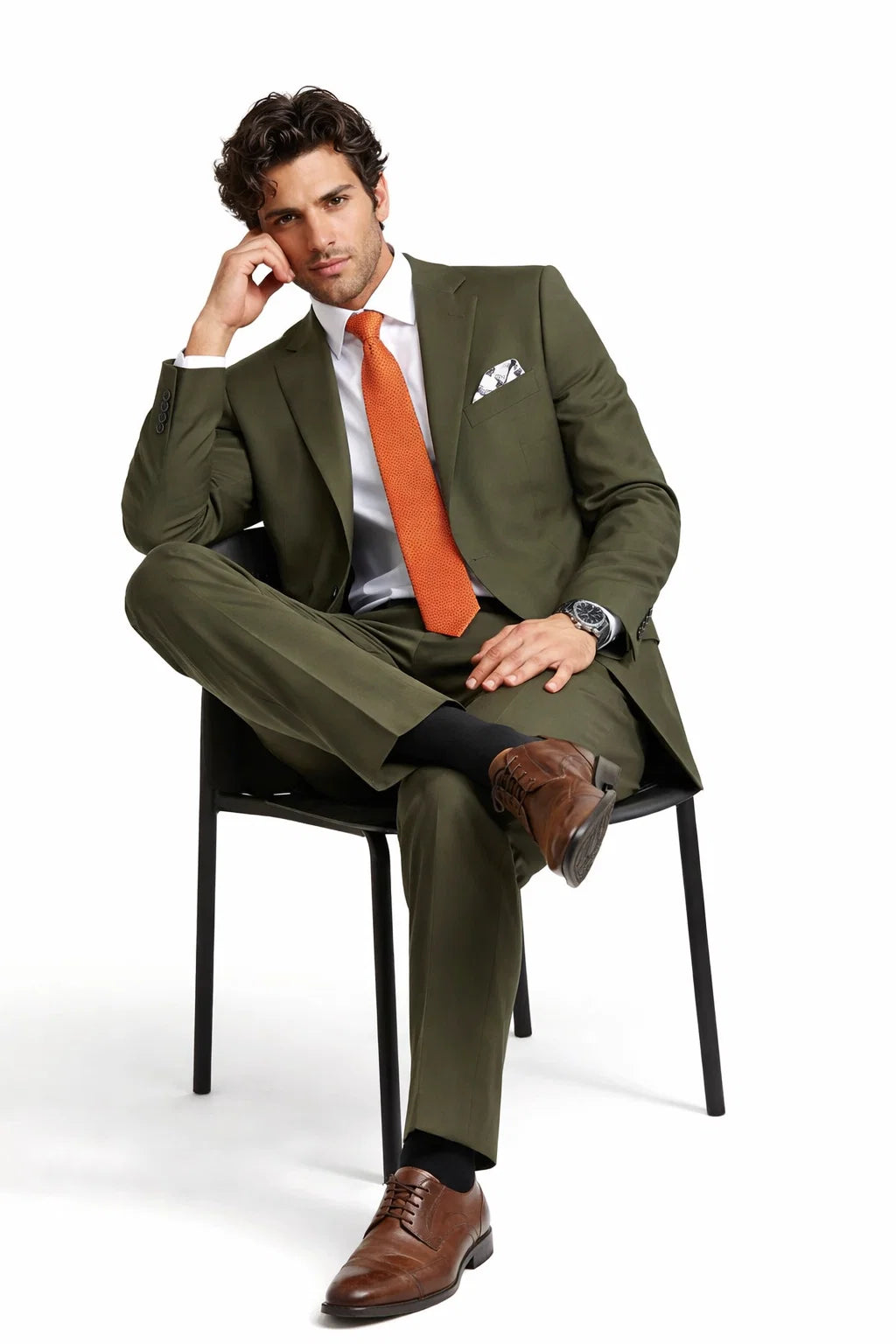 Mens Olive Poplin Suit from Vinci Suits