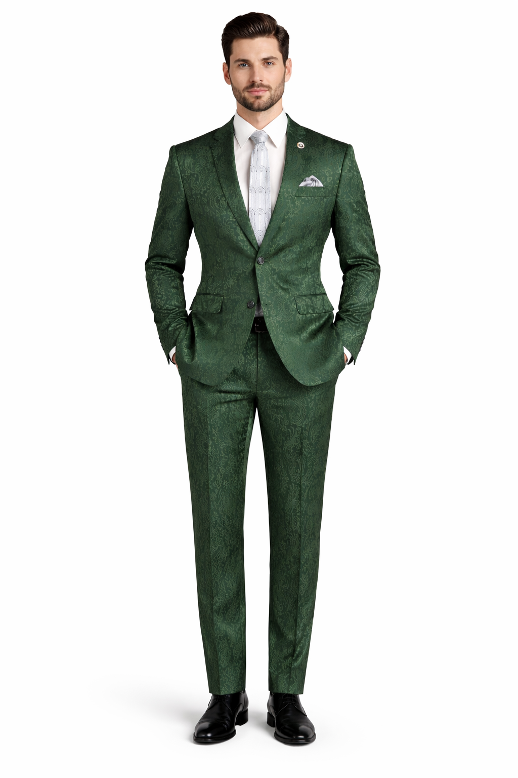 Mens Paisley Prom Suit in Hunter Green – Slim Fit Formal Party Outfit – SuitUSA