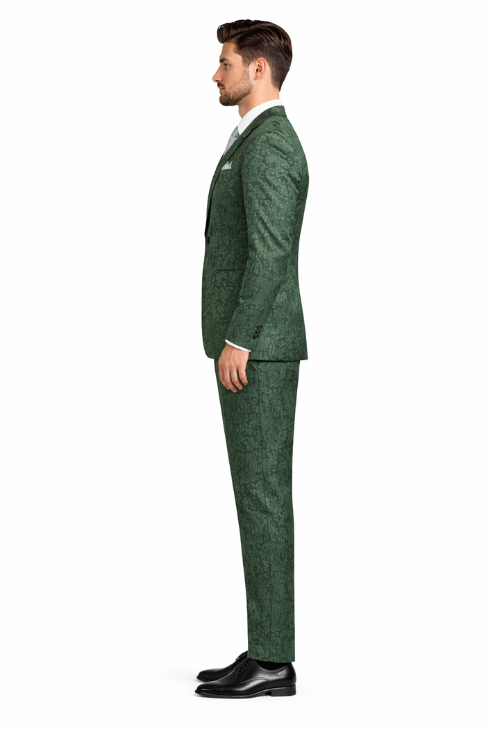 Mens Paisley Prom Suit in Hunter Green – Slim Fit Formal Party Outfit