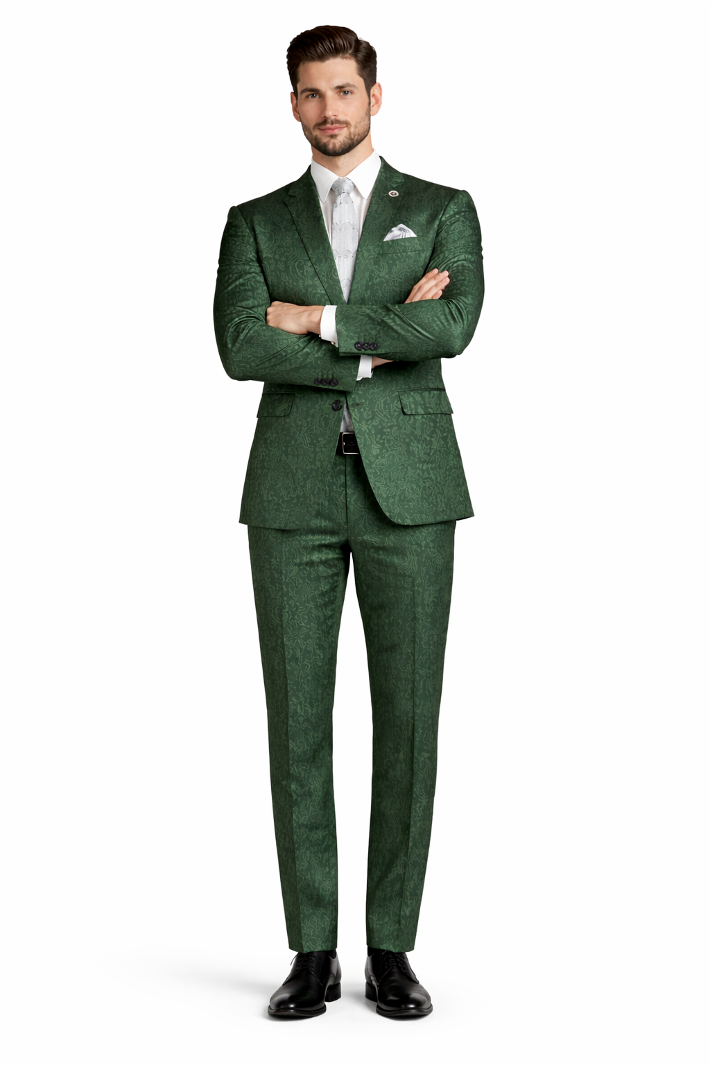 Mens Paisley Prom Suit in Hunter Green – Slim Fit Formal Party Outfit