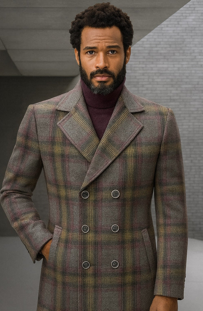 Mens Peacoat - Plaid Overcoats - Carcoat Grey USA Men's Outlet