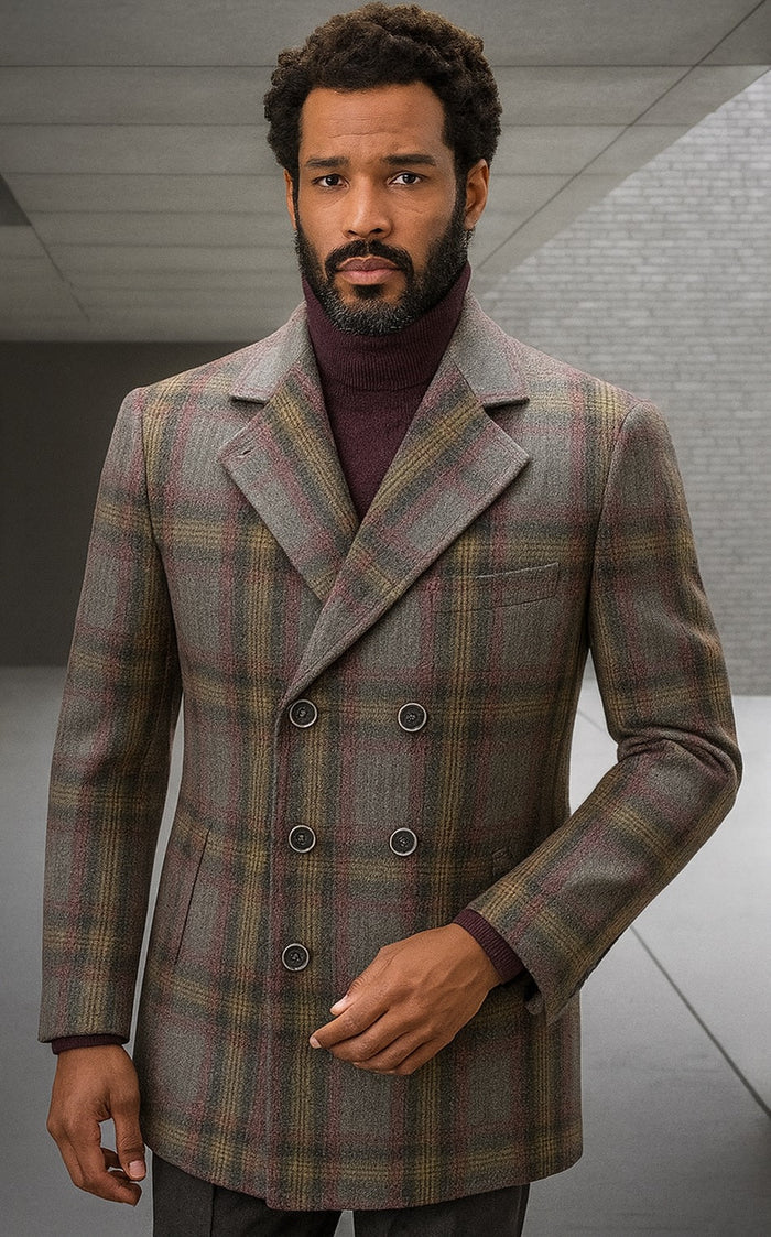Mens Peacoat - Plaid Overcoats - Carcoat Grey USA Men's Outlet