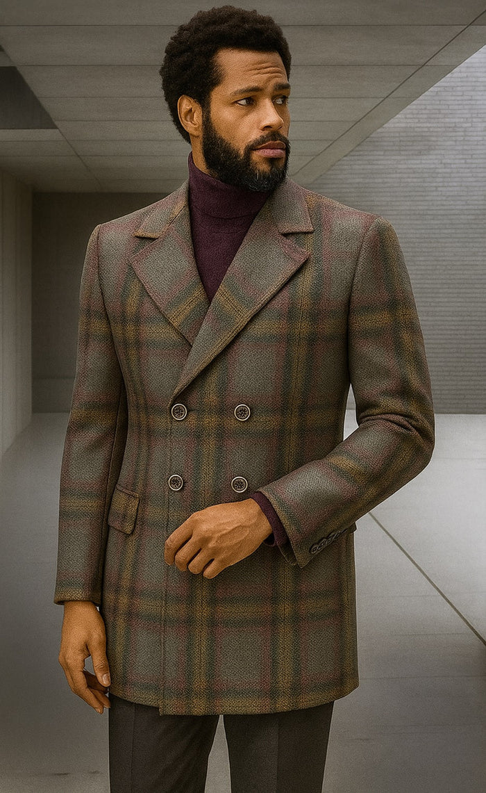 Mens Peacoat - Plaid Overcoats - Carcoat Grey USA Men's Outlet