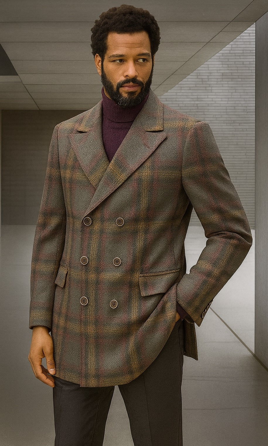Mens Peacoat - Plaid Overcoats - Carcoat Grey USA Men's Outlet
