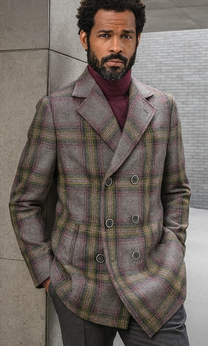 Mens Peacoat - Plaid Overcoats - Carcoat Grey USA Men's Outlet