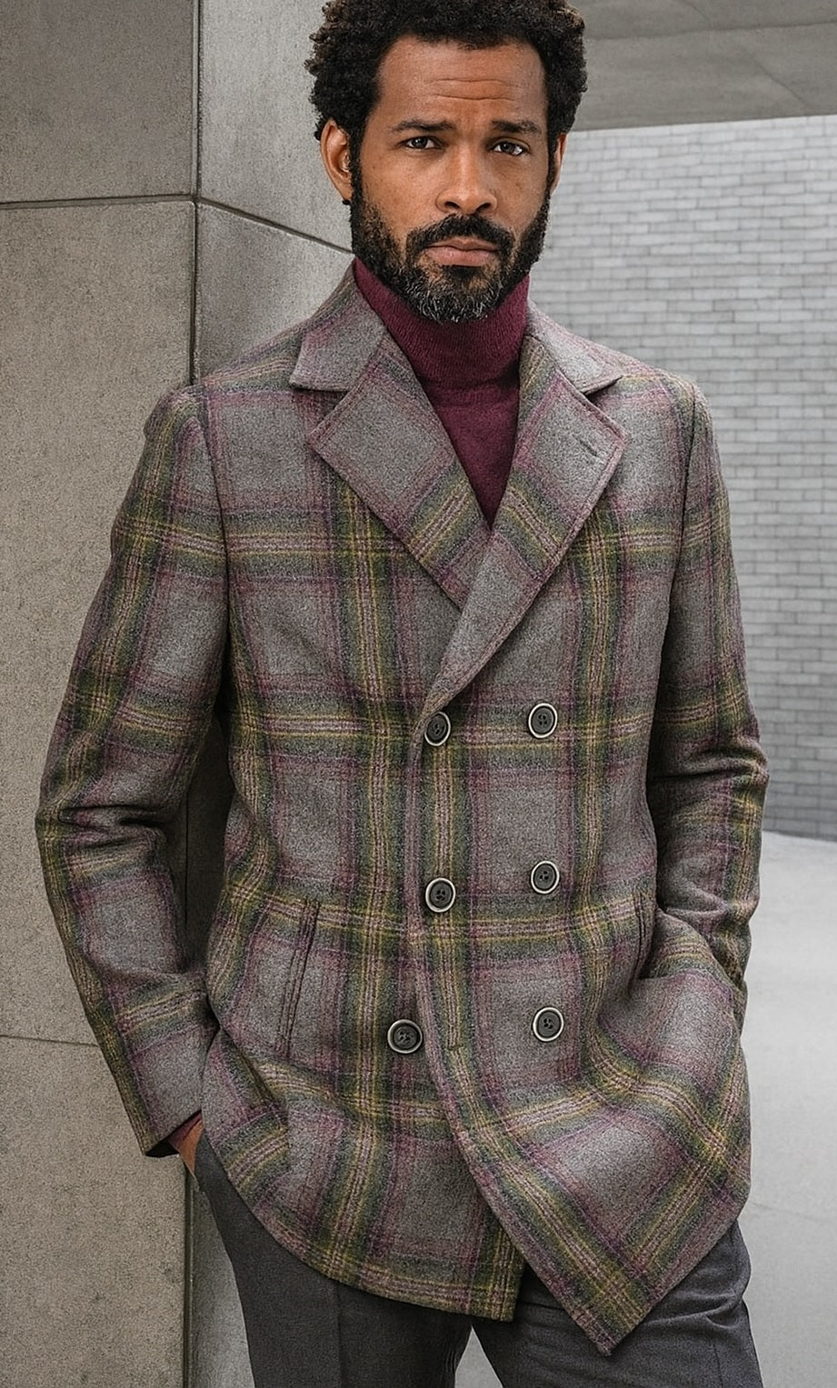 Mens Peacoat - Plaid Overcoats - Carcoat Grey USA Men's Outlet