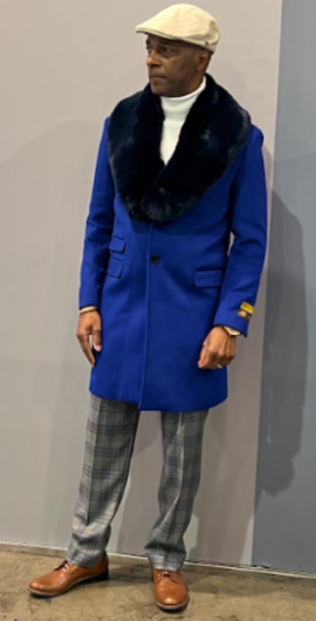 Mens Royal Blue Overcoat - Blue Topcoat - Carcoat by USA Men's Outlet