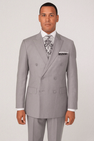 Apollo King "Classic Men's Double Breasted Luxury Wool Feel - Designer Brand - Light Grey"
