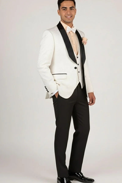 Mens White Vinci 1-Button Shawl Tuxedo
