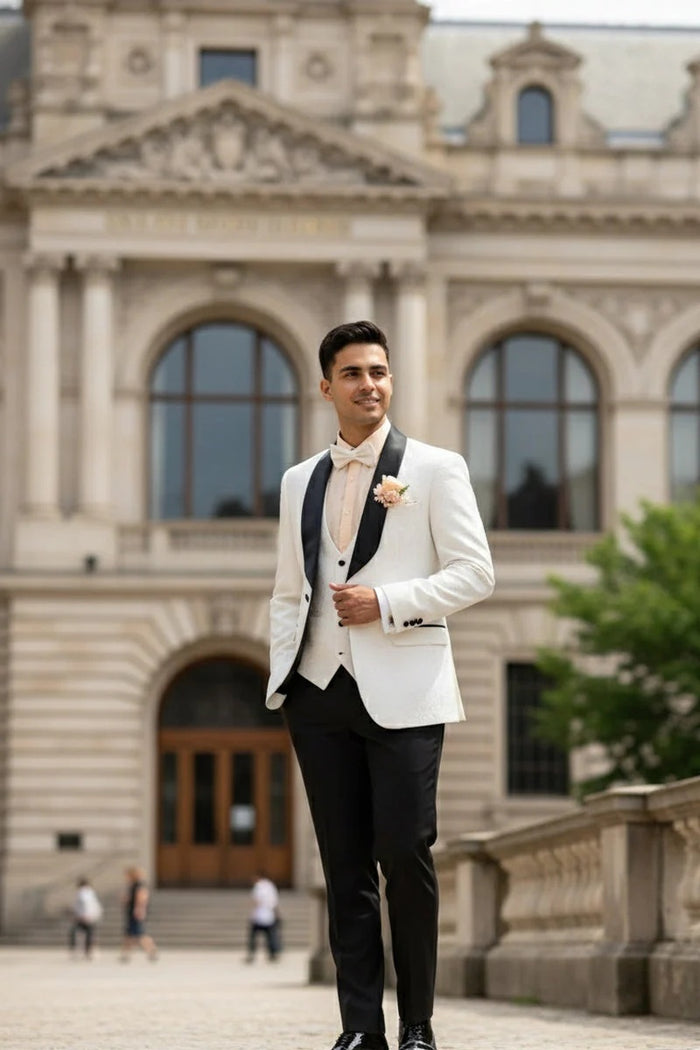 Mens White Vinci 1-Button Shawl Tuxedo