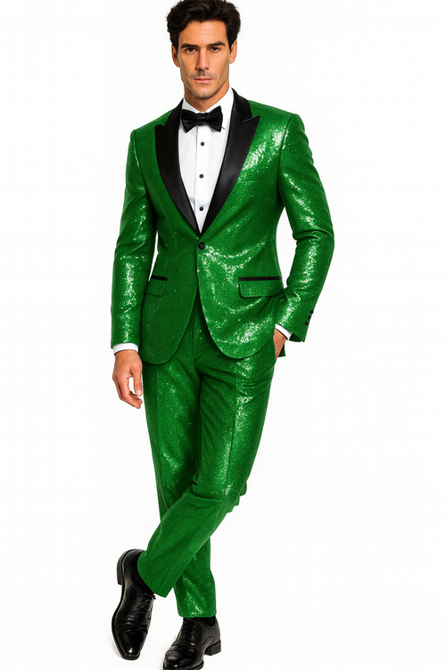 Sequin Suit - Shiny Suit - Emerald Green Suit - Metallic Fabric suit - Stage Tuxedo - Groom Suit Jacket + Pants