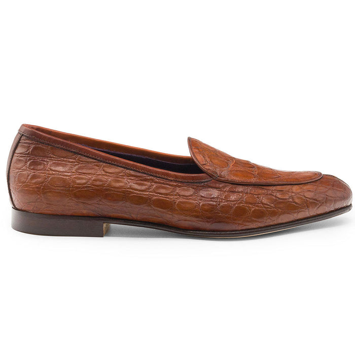 Zelli Mica Slip-On Loafer in Genuine Cognac Crocodile Leather