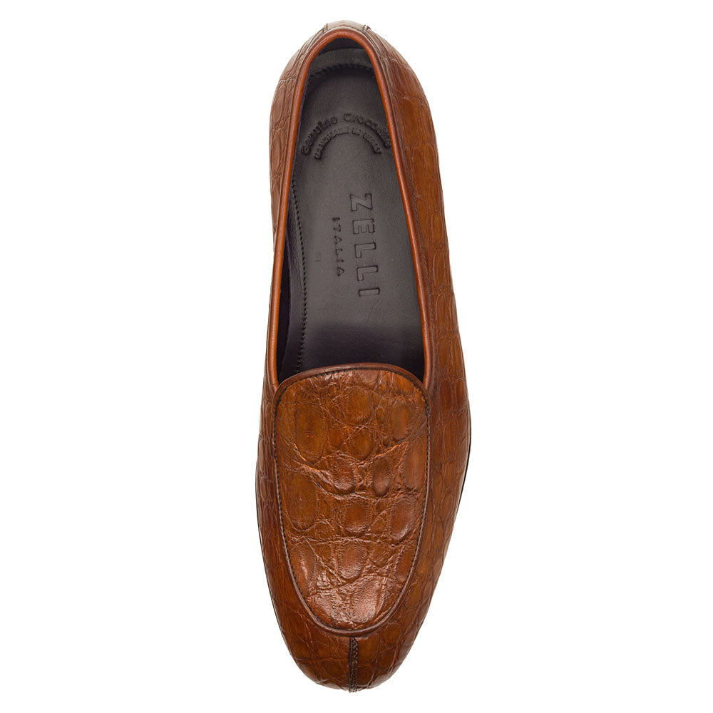 Zelli Mica Slip-On Loafer in Genuine Cognac Crocodile Leather
