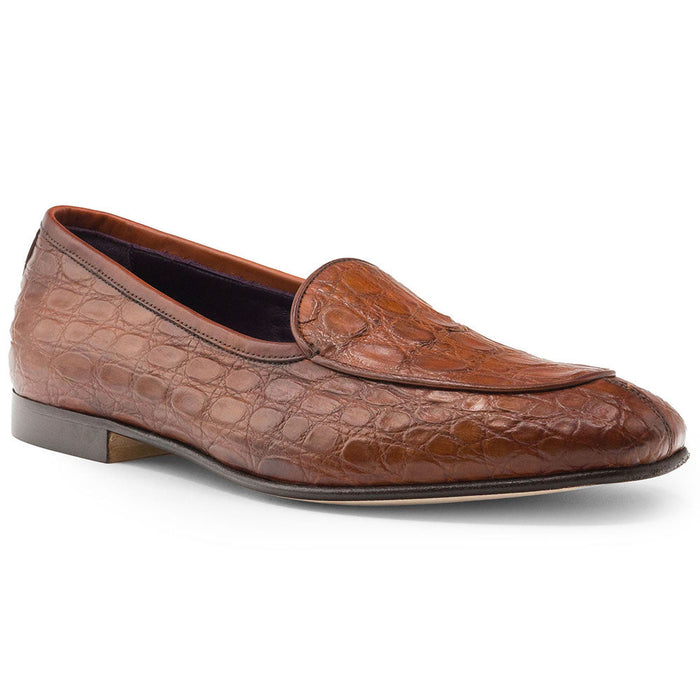 Zelli Mica Slip-On Loafer in Genuine Cognac Crocodile Leather