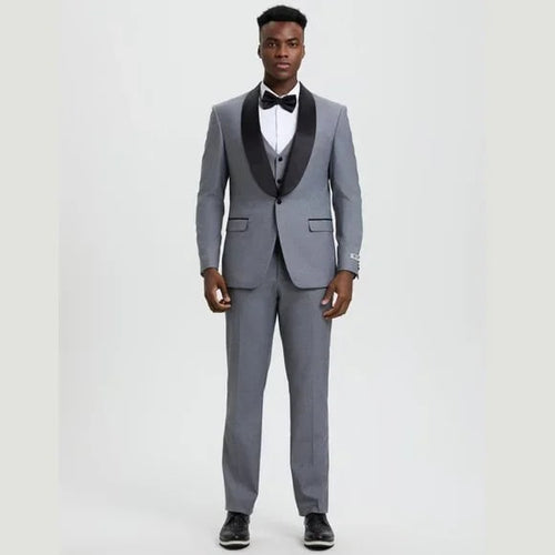Stacy Adams 3pc Tuxedo Shawl Lapel, Mid Grey - Men's Tuxedo USA
