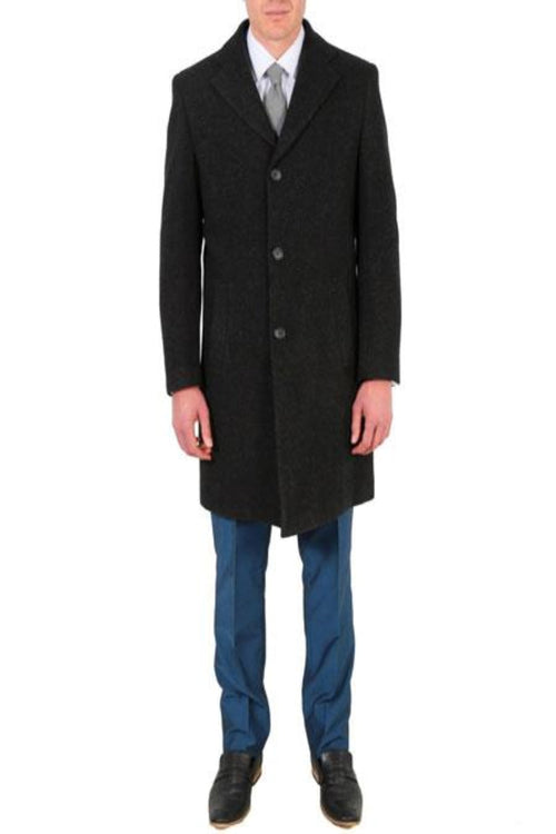 Men's Charcoal 3 Button Closure Overcoat Men's Carcoat - Car Coat Mid Length Three Quarter Length Coat USA Men's Outlet