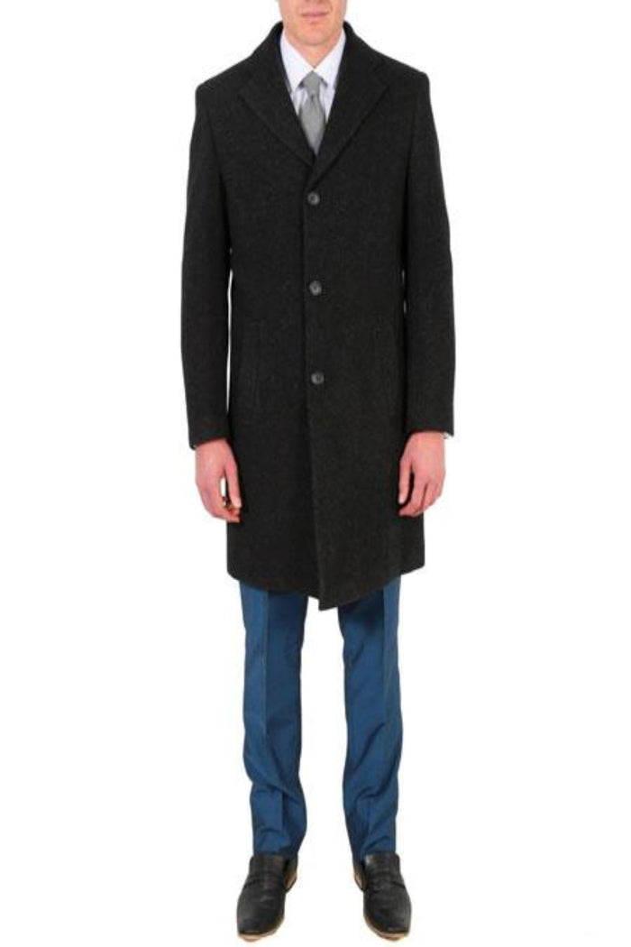 Men's Charcoal 3 Button Closure Overcoat Men's Carcoat - Car Coat Mid Length Three Quarter Length Coat USA Men's Outlet