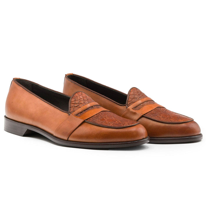 Zelli Milan Genuine Crocodile and Calfskin Loafer in Cognac