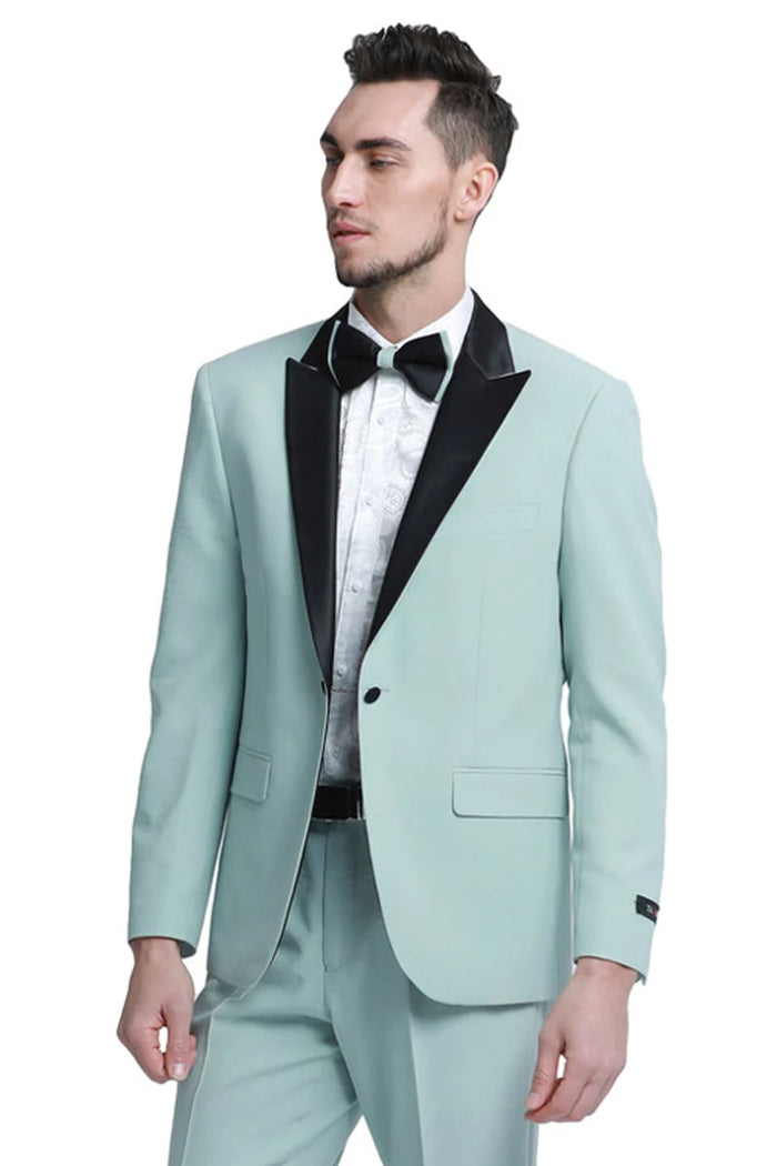 Green Prom Suit For Men - Men's One Button Peak Lapel Wedding & Prom Mint Green Tuxedo