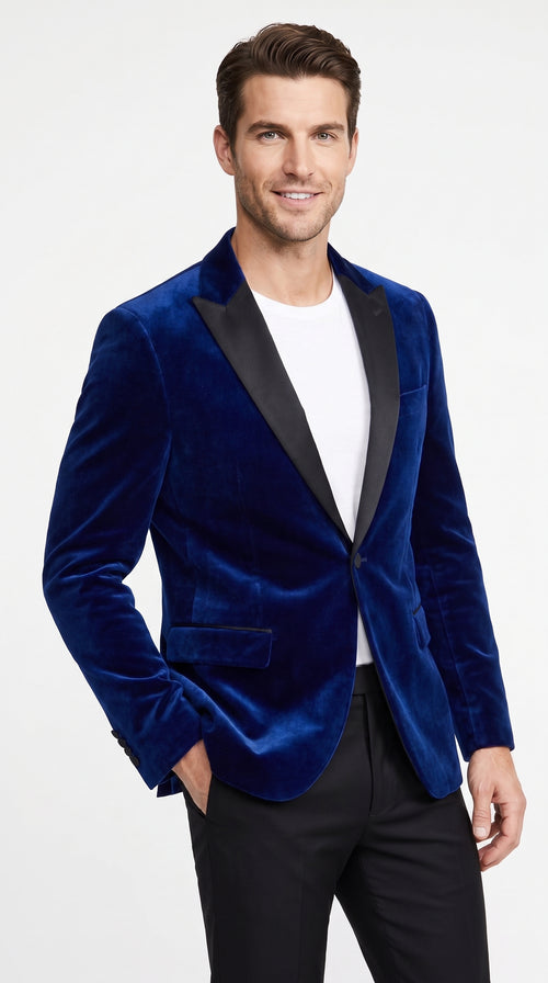 Men’s Dark Royal Blue Velvet Tuxedo Dinner Jacket, Designer Formal Wedding Prom Blazer