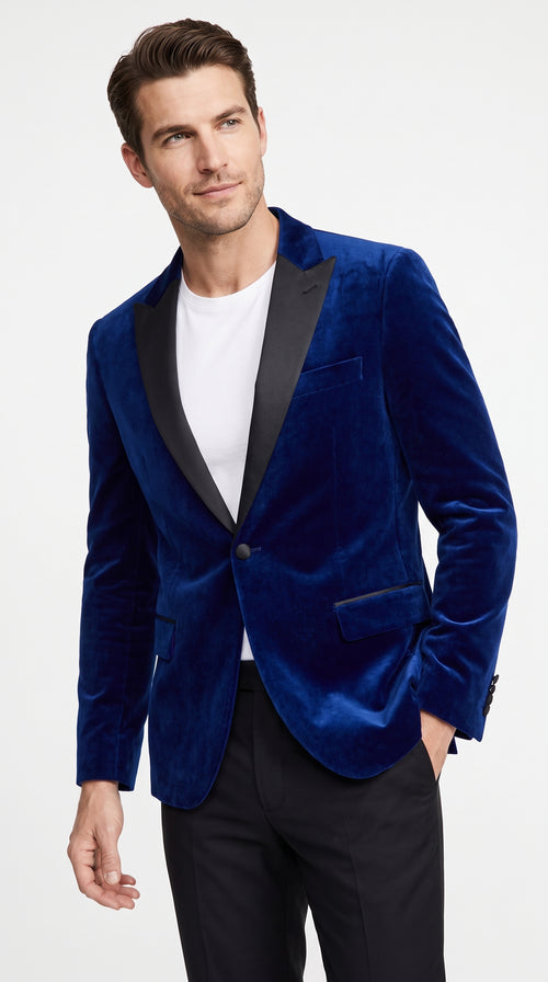 Men’s Dark Royal Blue Velvet Tuxedo Dinner Jacket, Designer Formal Wedding Prom Blazer