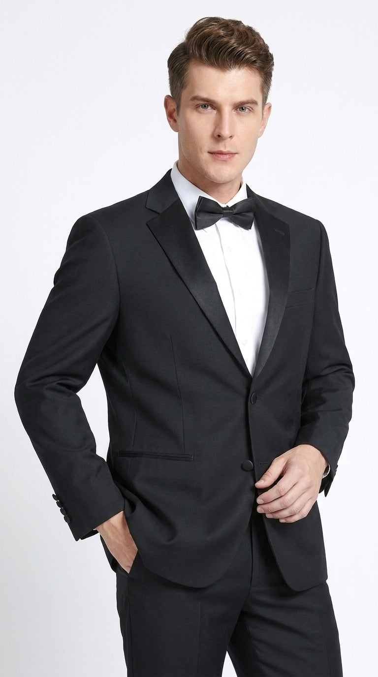 Men’s Black Prom Tuxedo Suit, Traditional 2 Button Notch Lapel Formal Wedding Suit