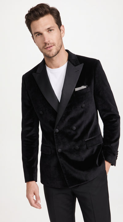 Men’s Black Velvet Double Breasted Tuxedo Blazer, Six Button Formal Sport Coat by Men’s Tuxedo USA