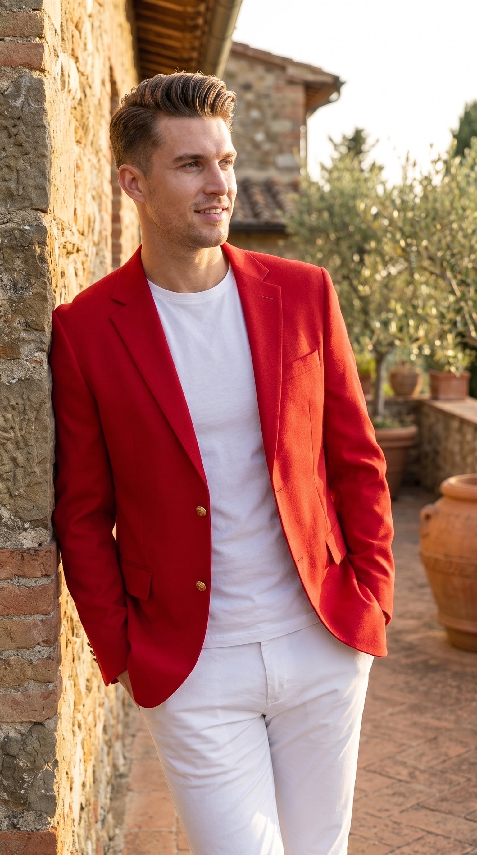 Men’s Solid Red Sport Coat Jacket, Unique Fashion Designer Dress Blazer for Men