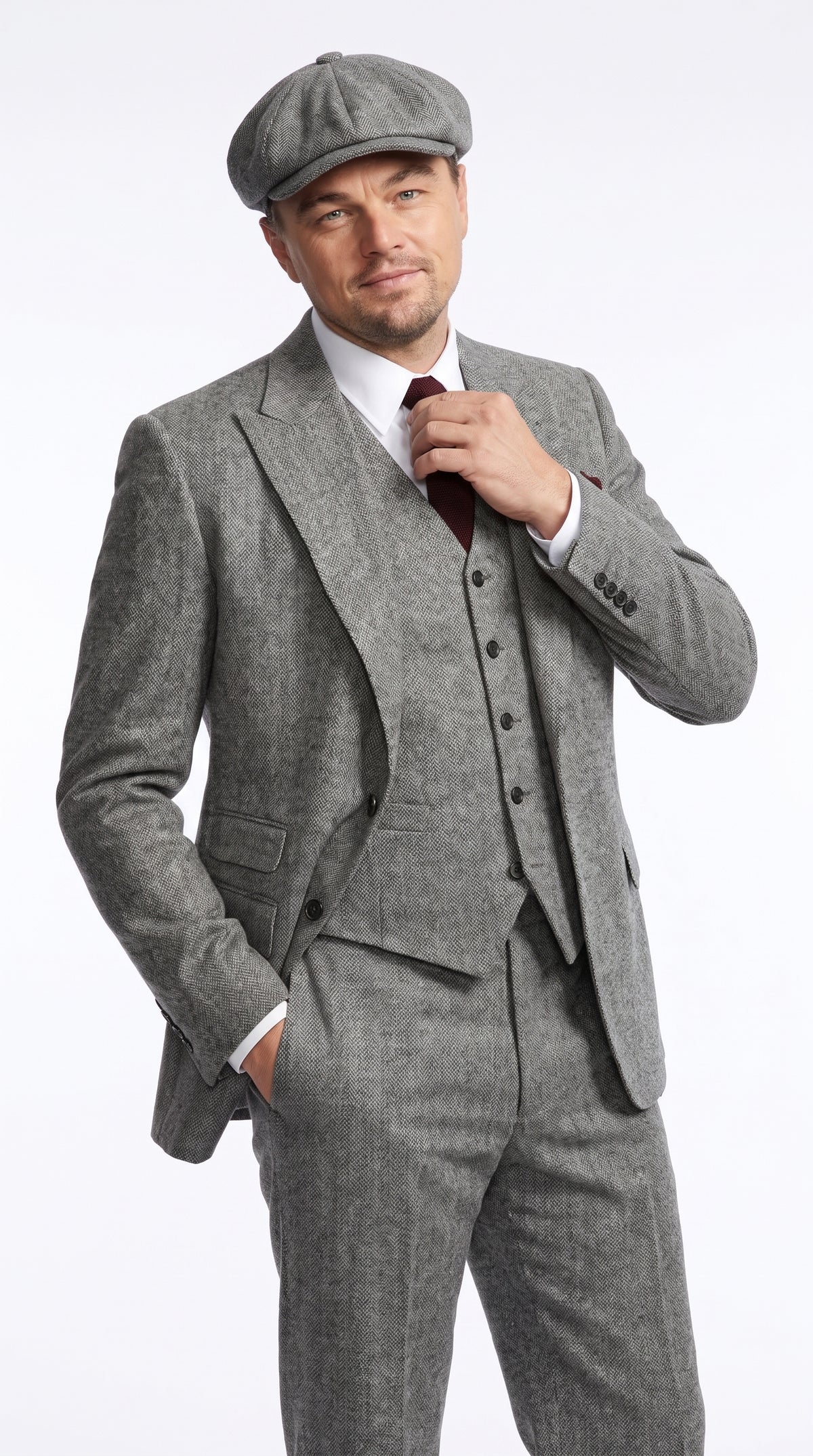 Peaky Blinders Men’s Gray Tweed 3 Piece Suit – Vintage 1920s Wedding Vested Suit