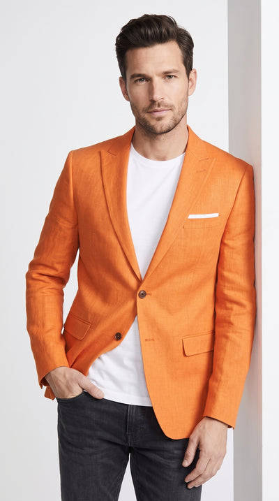 Tazio Men's Orange Summer Blazer, 2-Button Stylish Fit
