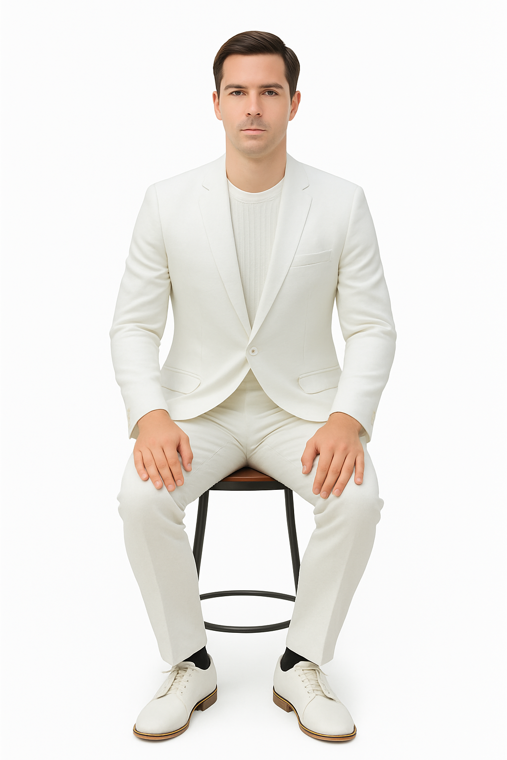 Mens Two Piece Linen Suit Relaxed Hybrid Fit No Collar