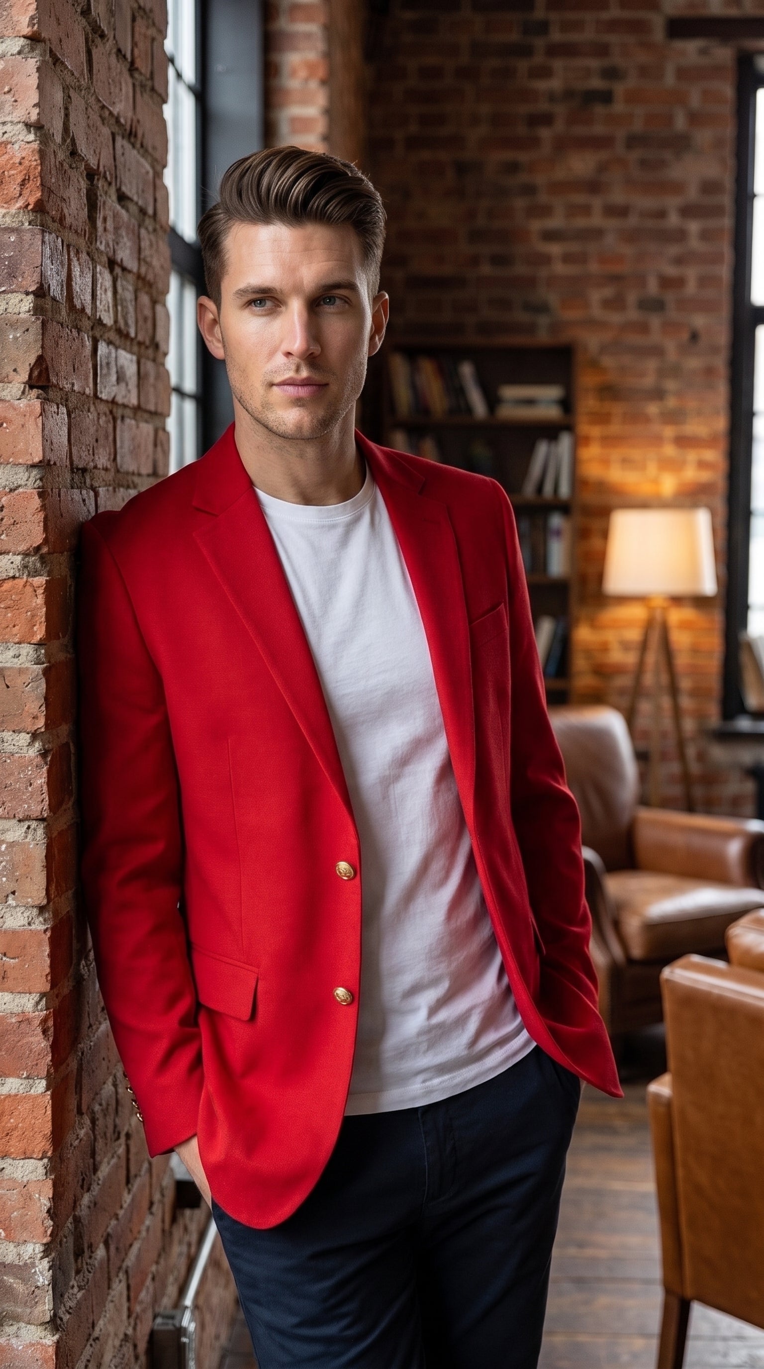 Men’s Solid Red Sport Coat Jacket, Unique Fashion Designer Dress Blazer for Men