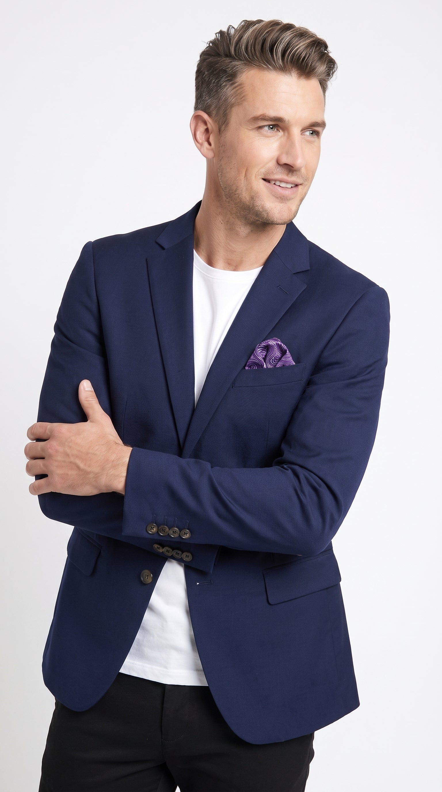 Renoir Men’s Navy Blue Wool 2 Button Sport Coat, Classic Fit Formal Blazer