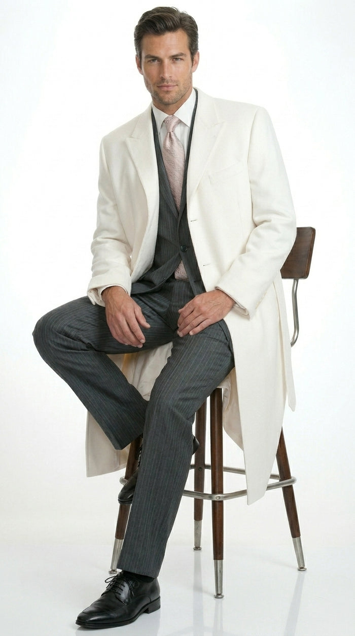 White and Cashmere Mens Overcoat - Full Length Topcoat
