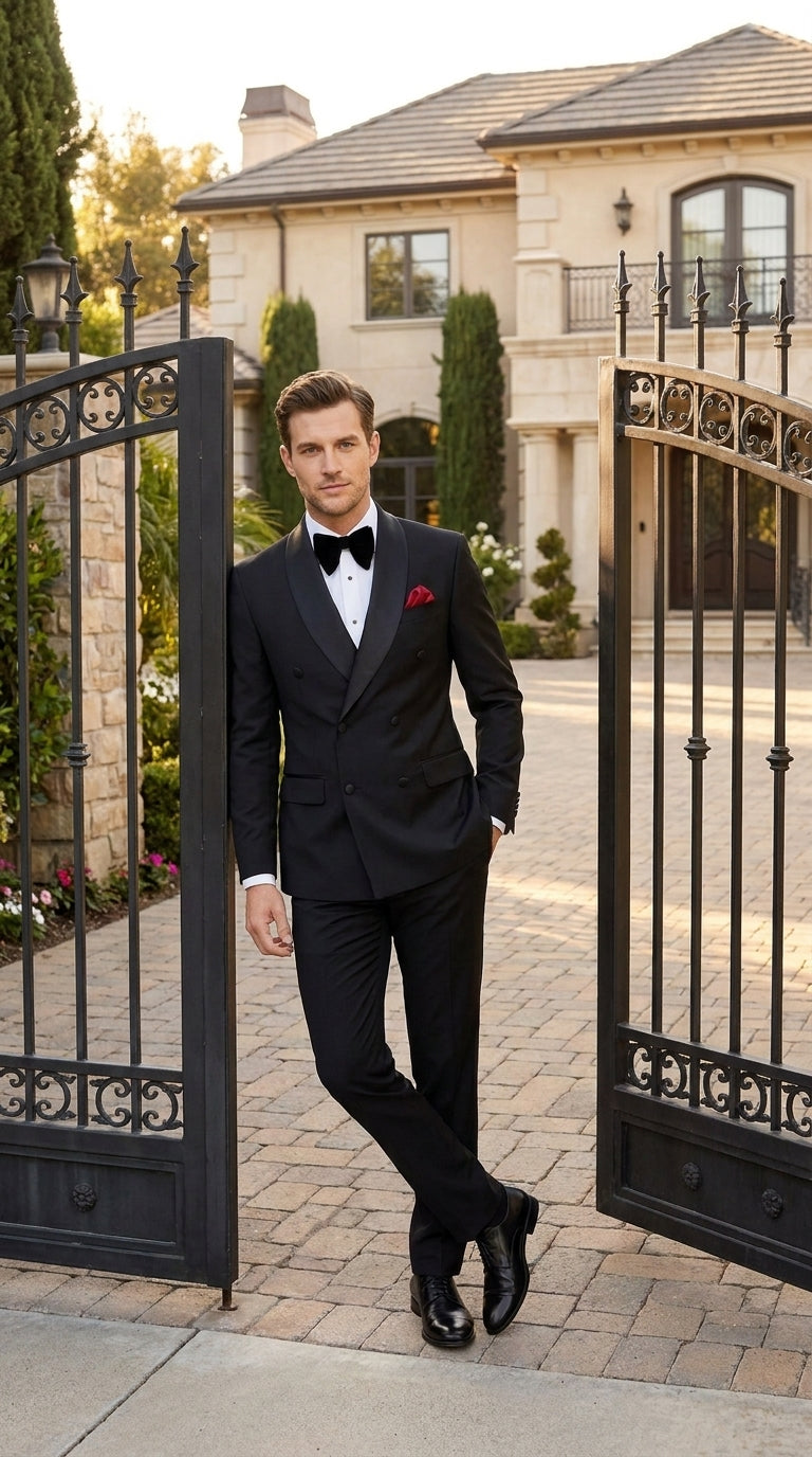 Men’s Black 6 Button Double Breasted Tuxedo, 2 Piece Formal Wedding Prom Suit