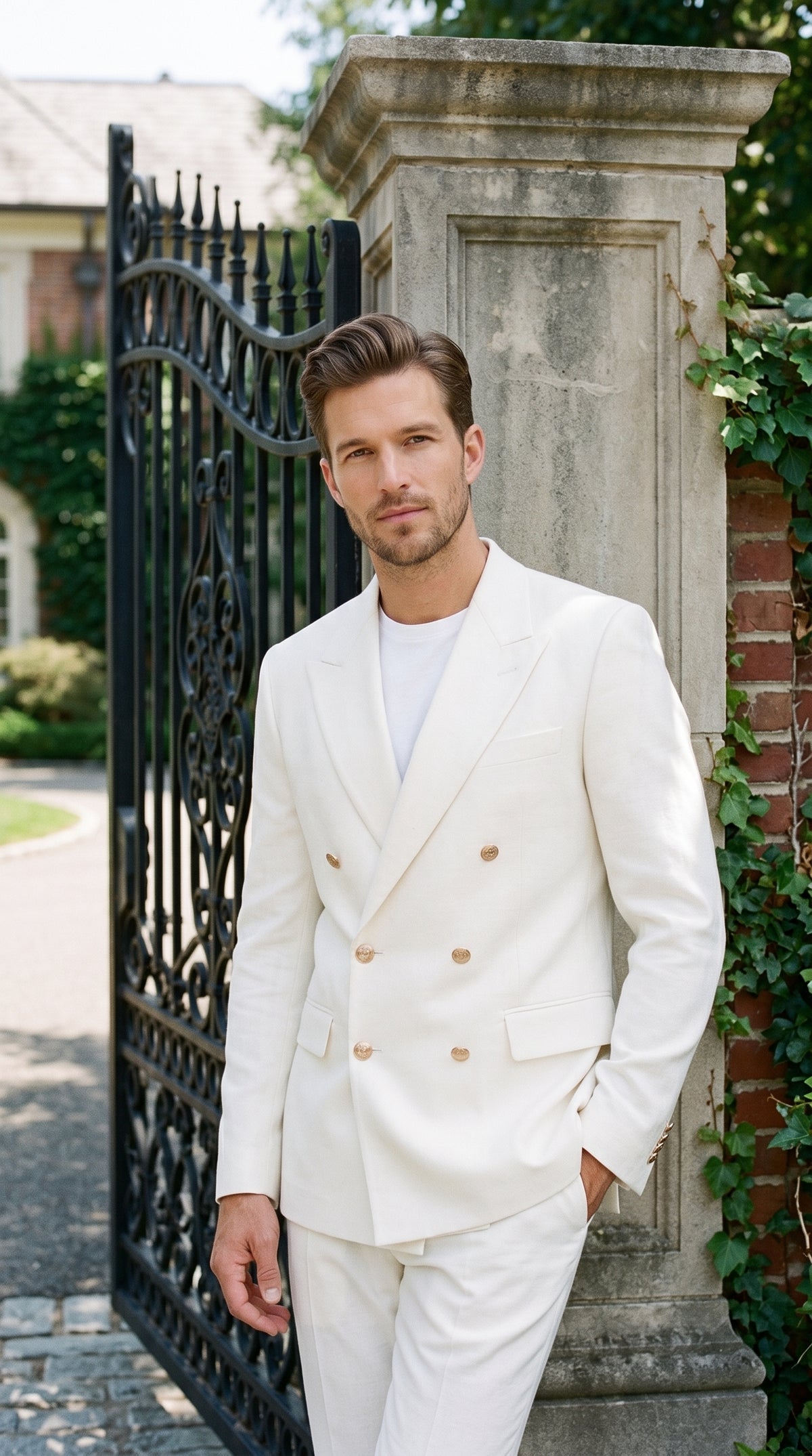 Men’s White Double Breasted Blazer, 6 Button Peak Lapel Formal Sport Coat for Weddings, Prom and Special Events