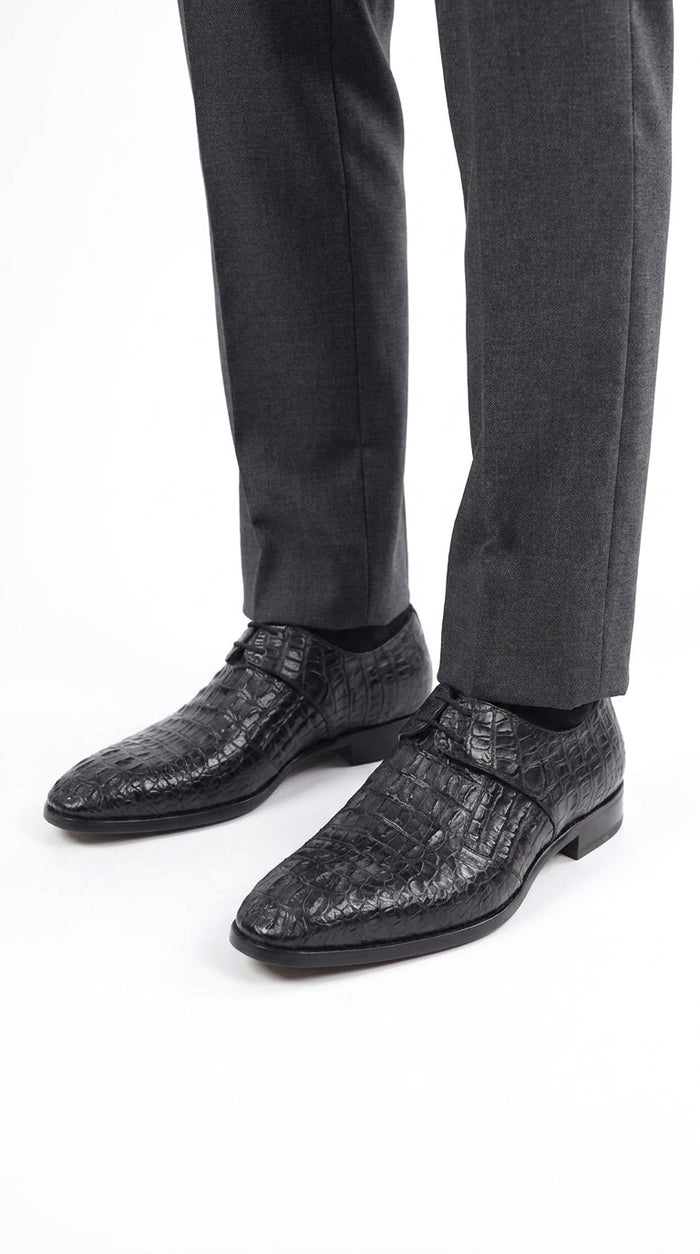 Men’s Navy Exotic Leather Loafers, Alligator Texture Formal Dress Shoes