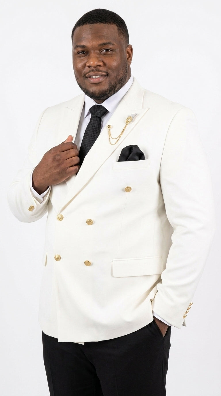 Men’s Ivory Double Breasted Blazer with Gold Buttons, Cream Off White Formal Sport Coat