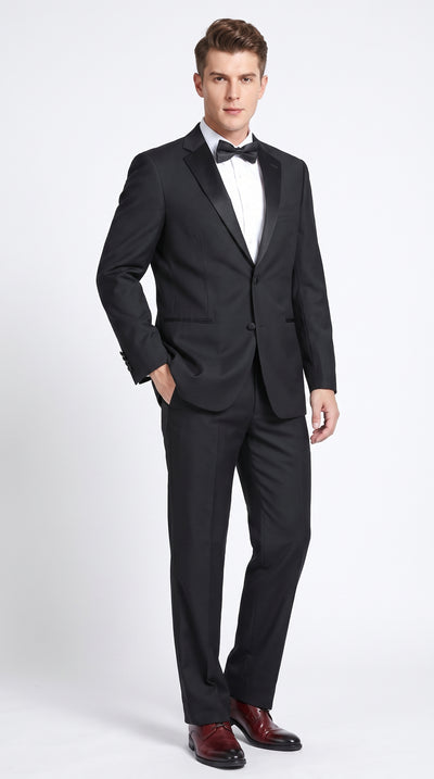 Men’s Black Prom Tuxedo Suit, Traditional 2 Button Notch Lapel Formal Wedding Suit
