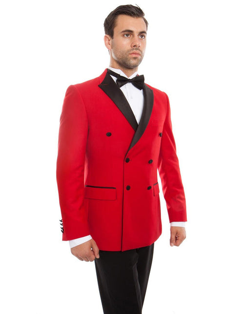 Red Prom Suit - Red Prom Tuxedo Suits - Red Wedding Tuxedo Mens Slim Fit Double Breasted Wool Tuxedo in Red