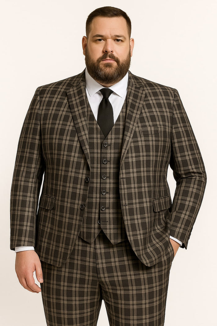 Men's Black and White Plaid Three-Piece Suit - Modern Slim Fit Tuxedo for Church and Business by USA Men's Outlet