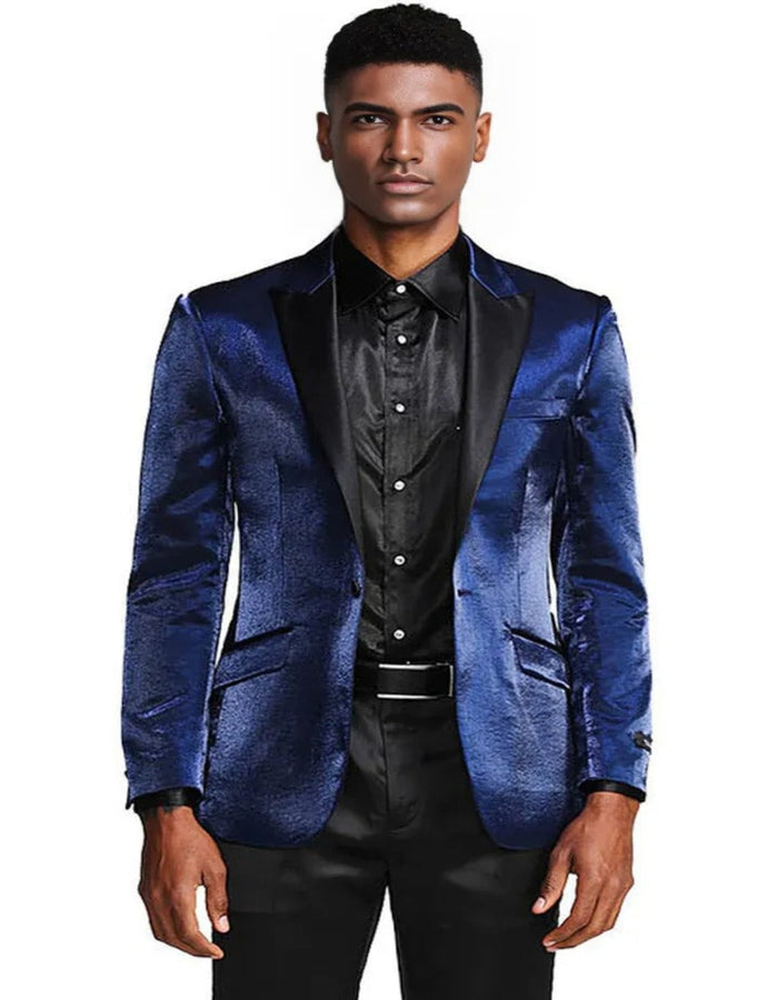 Cheap Tuxedos - Affordable Prom Suit - Men's Slim Fit Shiny Satin Prom & Wedding Navy Blue Jacket